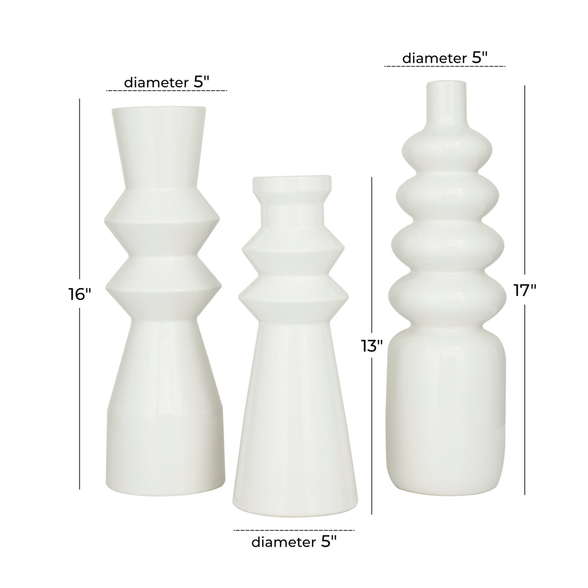White Stoneware Contemporary Vase, Set of 3" 16",17"